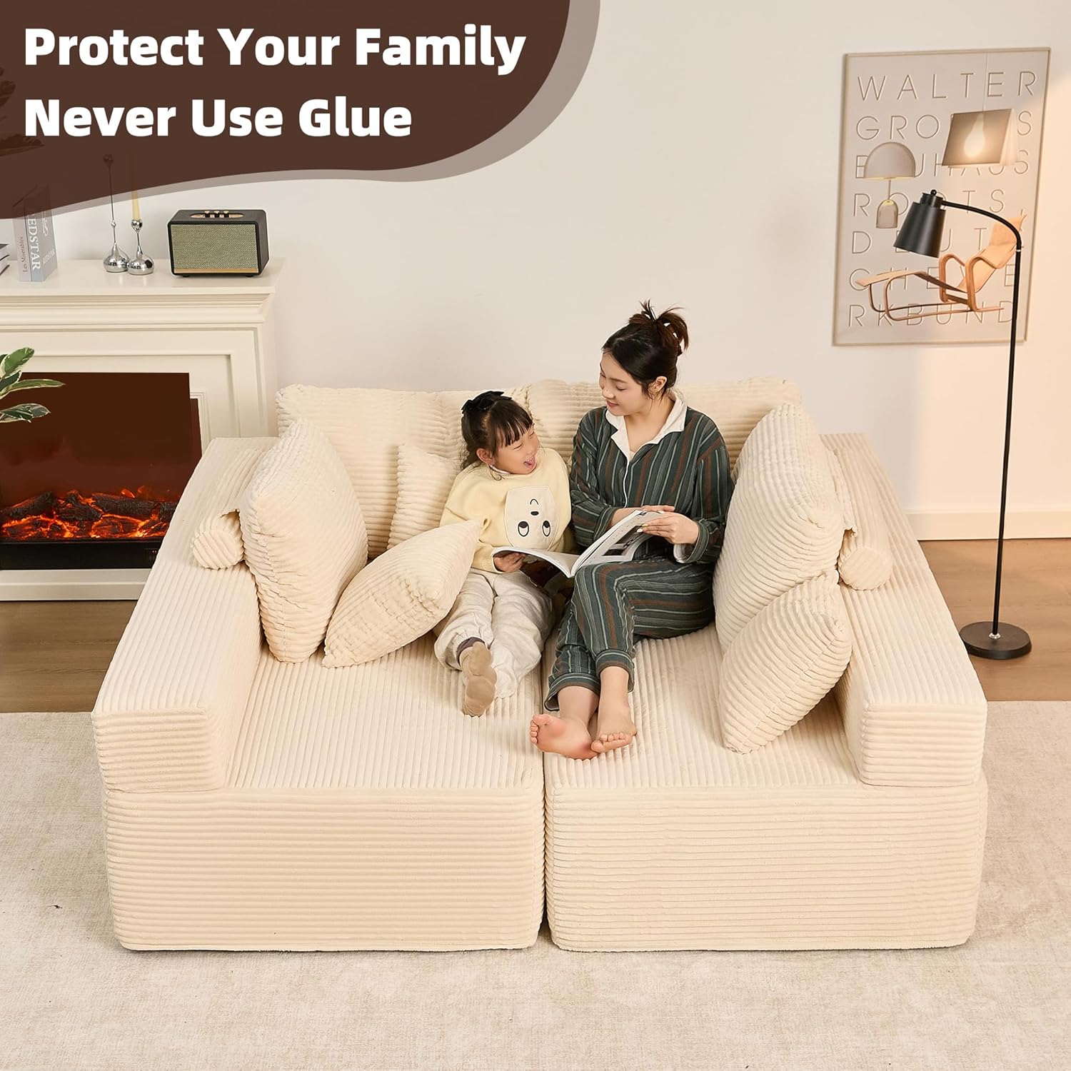 Afuson Boneless Sectional Sofa L Shape Deep Seat Cloud Couch Living Room
