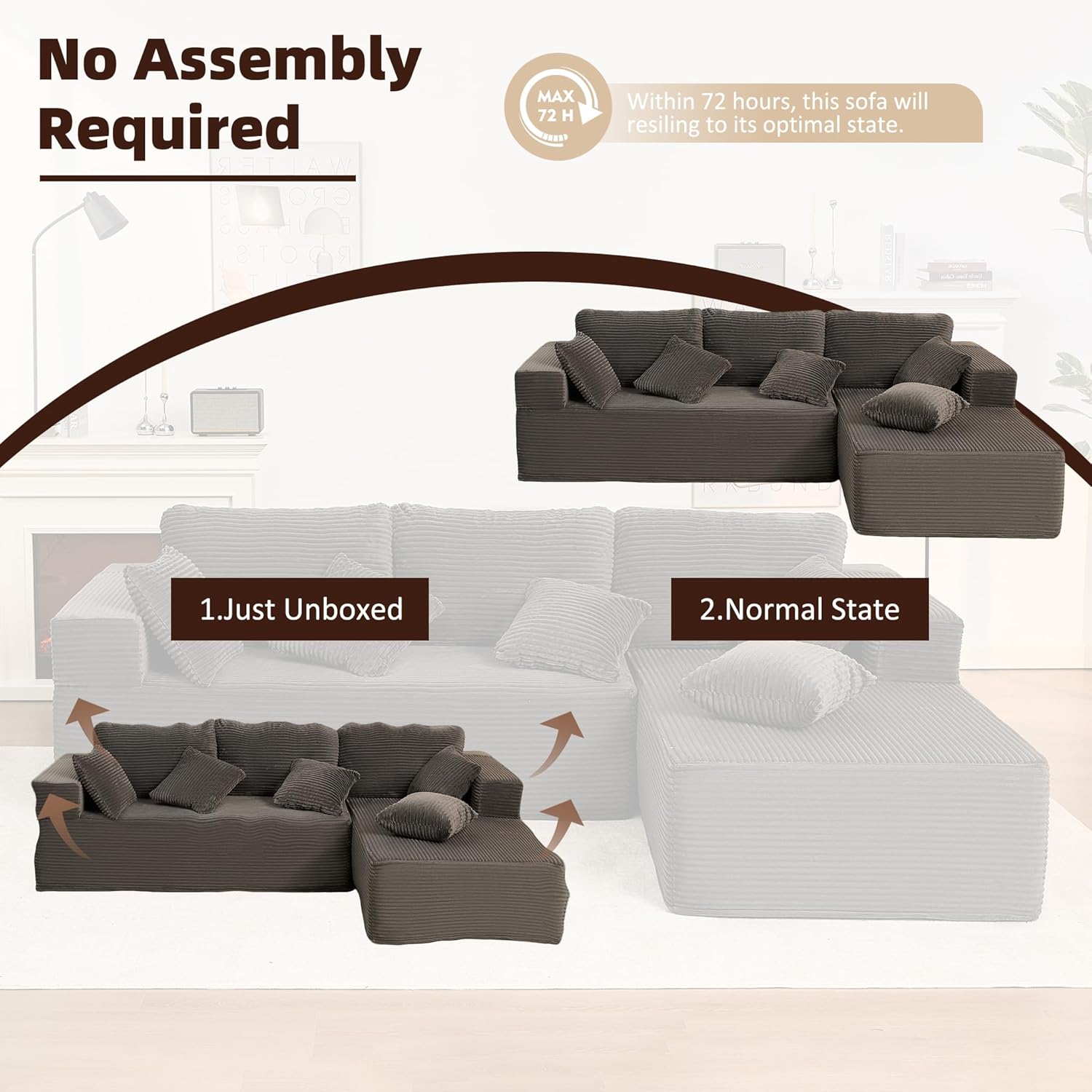 Afuson Boneless Sectional Sofa L Shape Deep Seat Cloud Couch Living Room
