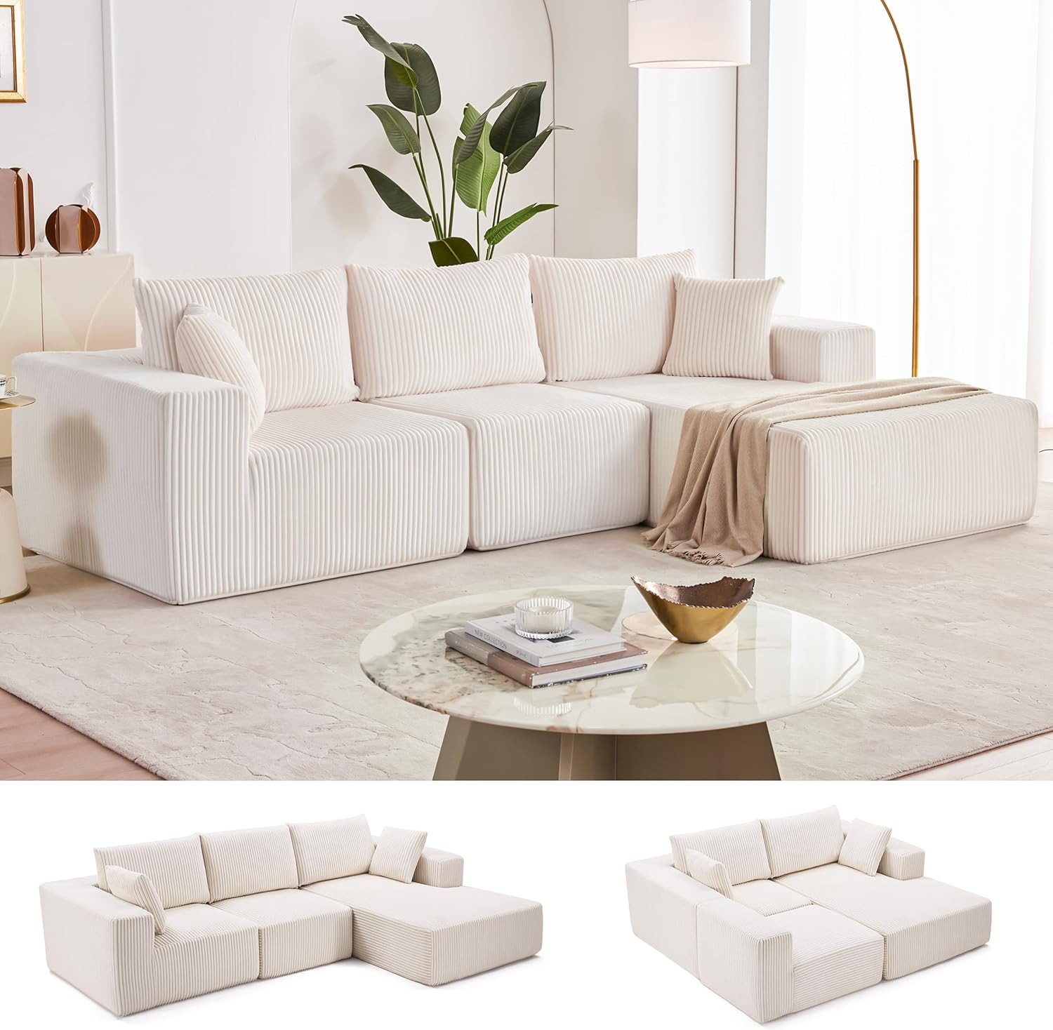 Weture 108" Modular Sectional Sofa Deep Seat Cloud L-Shape Couch with Chaise