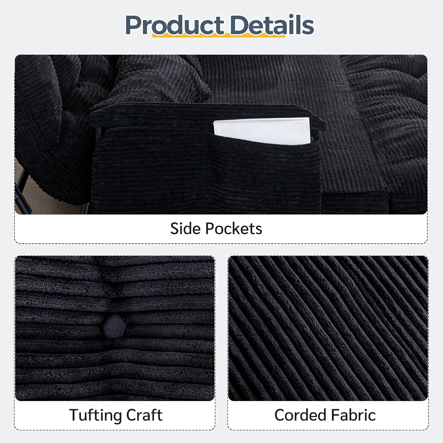 MAXYOYO Adjustable Floor Sofa Bed with Armrest Double Black Foldable Sleeper