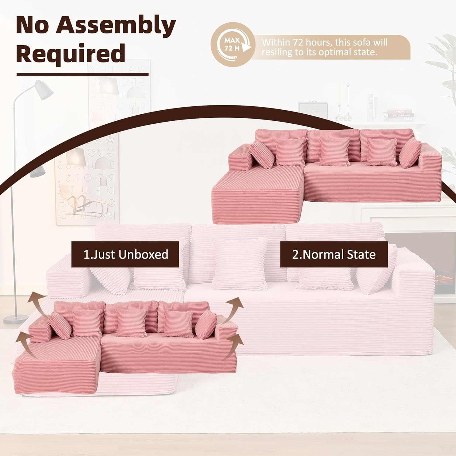 Afuson Boneless Sectional Sofa L Shape Deep Seat Cloud Couch Living Room