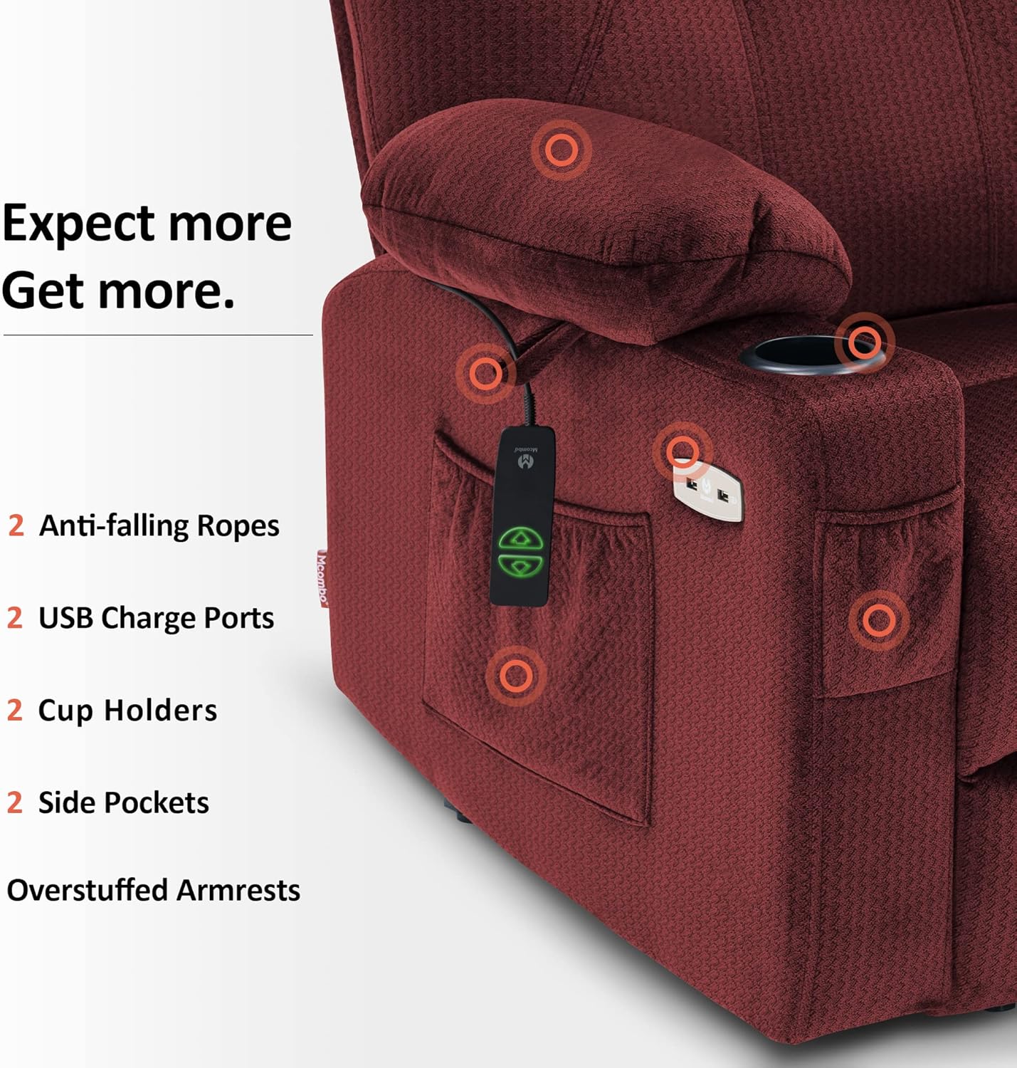 MCombo Power Lift Recliner Chair for Elderly with Heat Massage USB Cup Holders