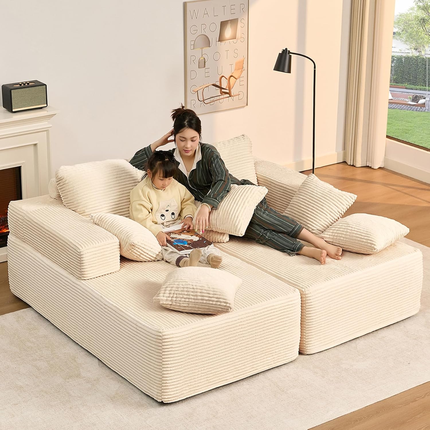 Afuson Boneless Sectional Sofa L Shape Deep Seat Cloud Couch Living Room