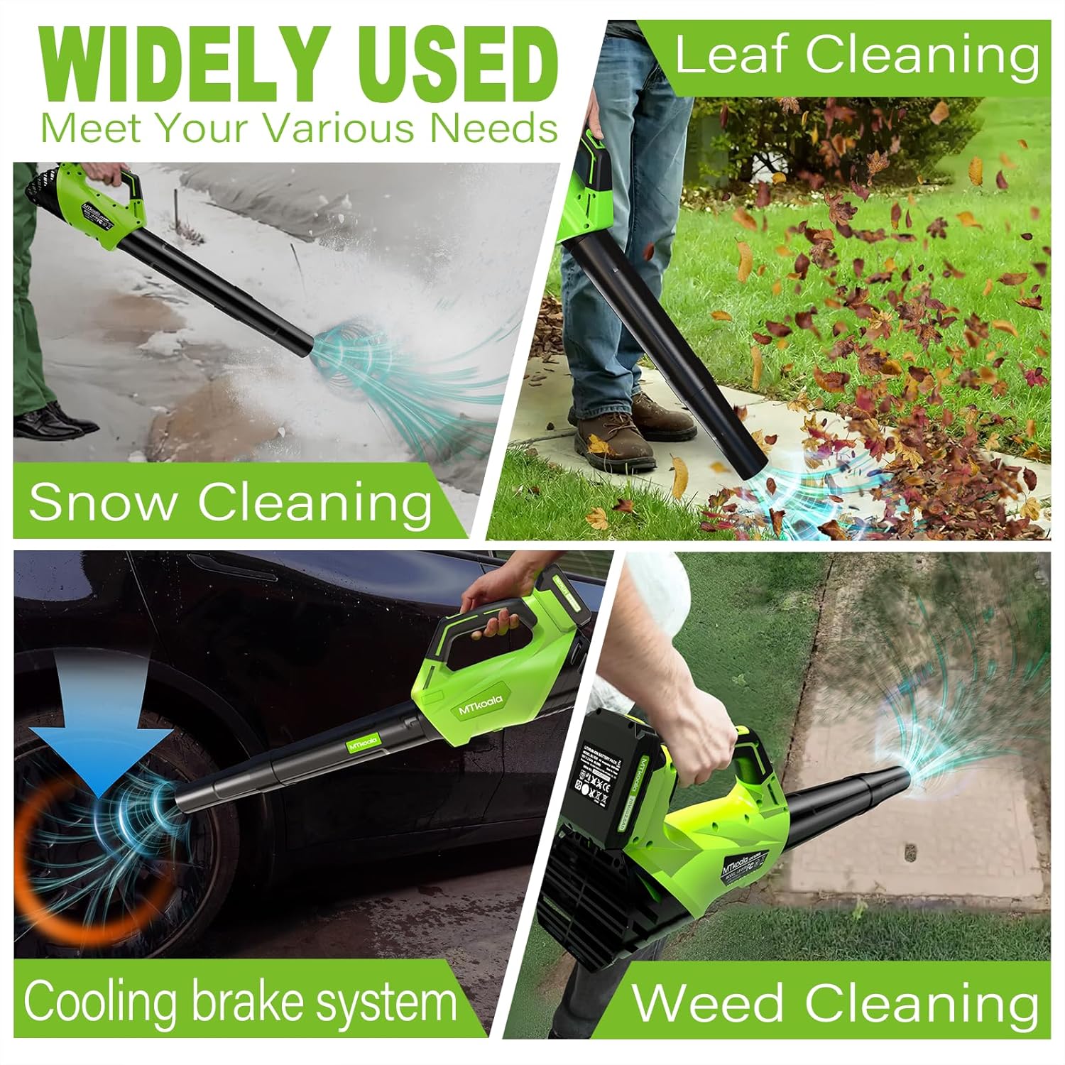 MTKOALA Cordless Leaf Blower 2 Batteries Fast Charger 450CFM 150MPH Lightweight