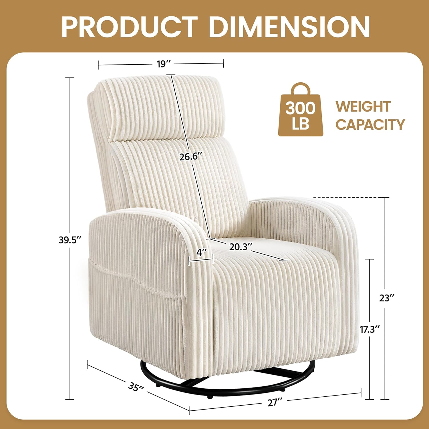 Yaheetech 360 Swivel Glider Chair Nursery Corduroy Rocking Nursing Chair with Pockets