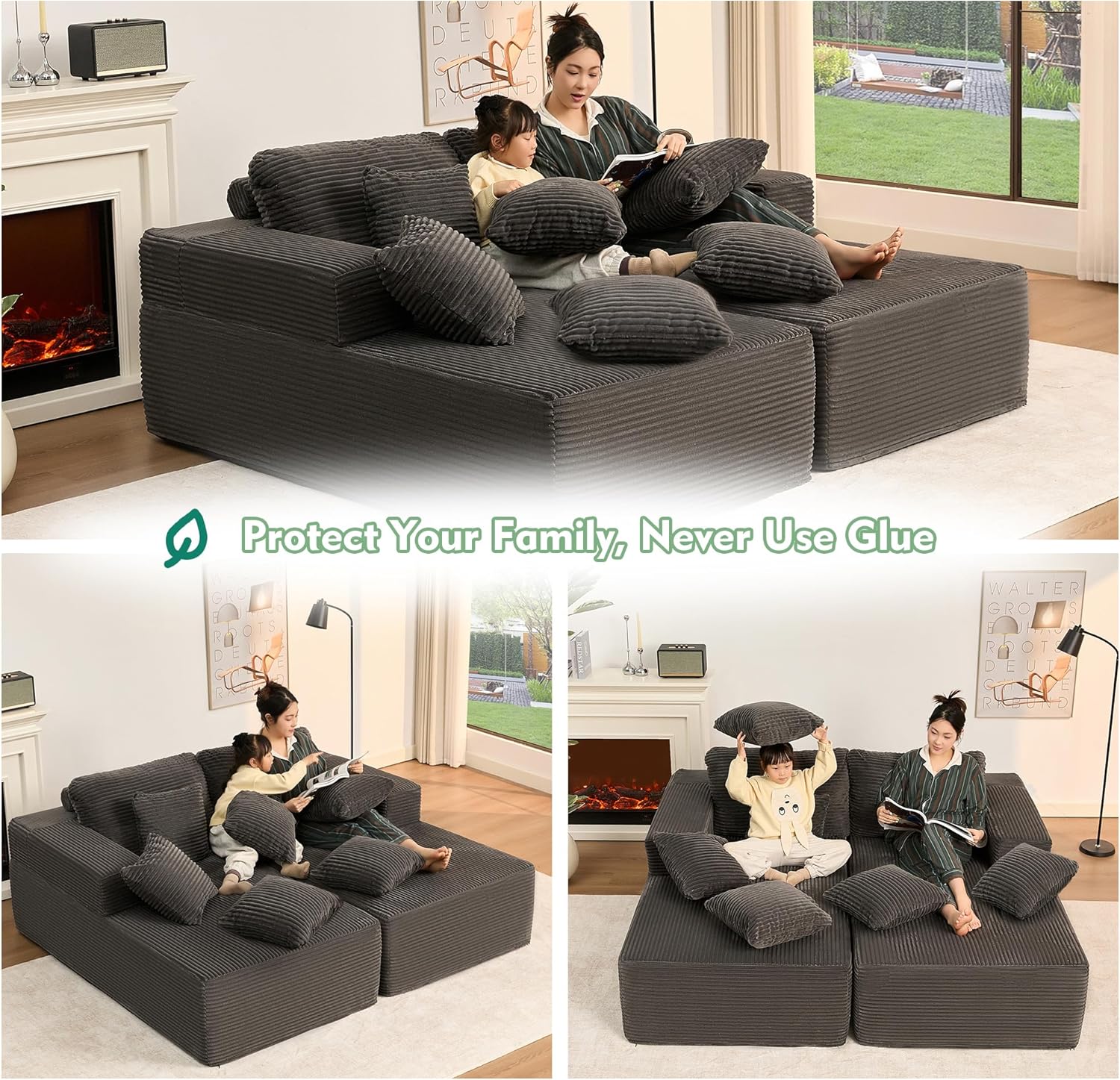 Afuson Boneless Sectional Sofa L Shape Deep Seat Cloud Couch Living Room