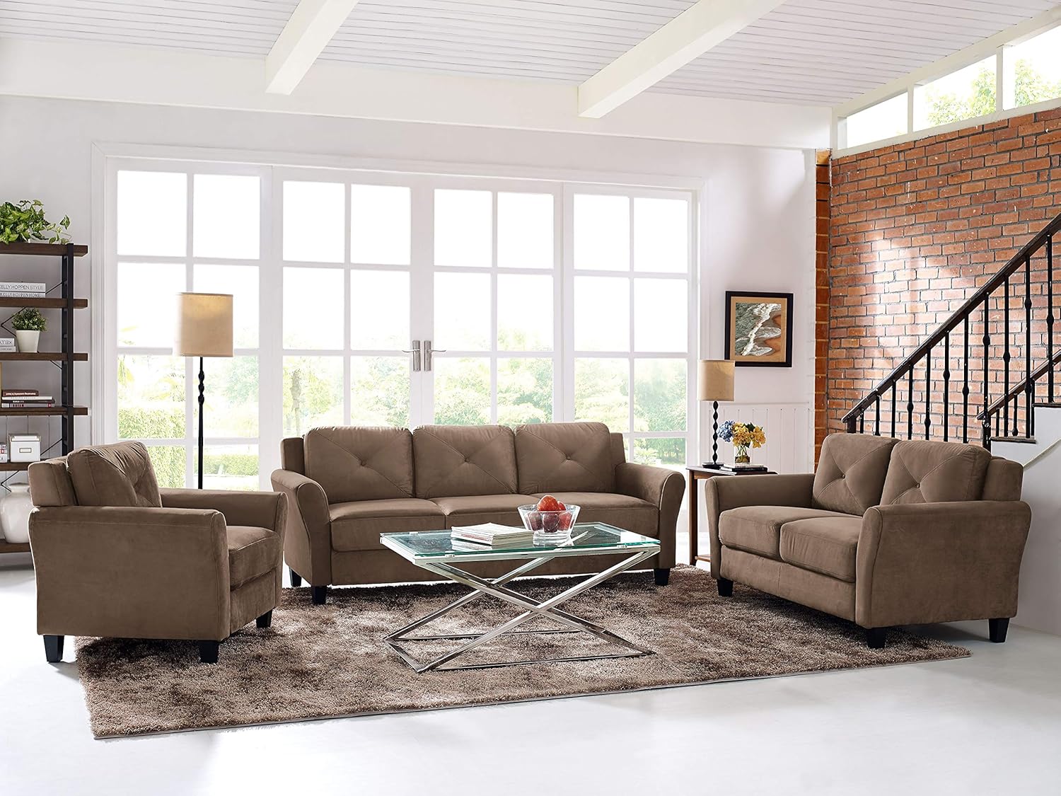 Lifestyle Harrington Sofa Upholstered Microfiber Fabric Curved Arm Couch