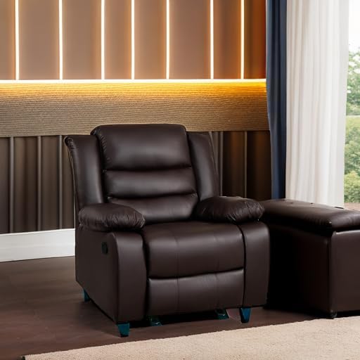 PrimeZone Oversized Rocker Recliner Chair Faux Leather Manual Reclining Brown