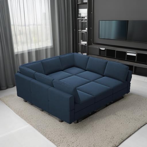 Belffin Reversible Modular Sectional Sofa with Ottomans Velvet Sleeper Chaise Bed Storage Seat Black