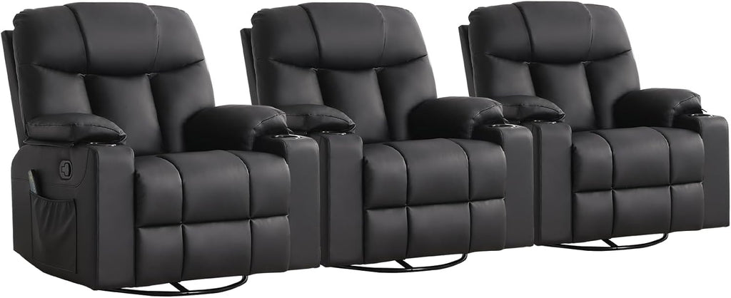 ANJ Swivel Rocker Recliner Chair Manual Fabric Small Space
