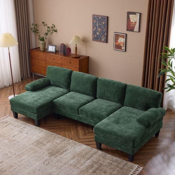 VINGLI 110 Sectional Couch U Shaped Sofa Set with Double Chaise Chenille Fabric