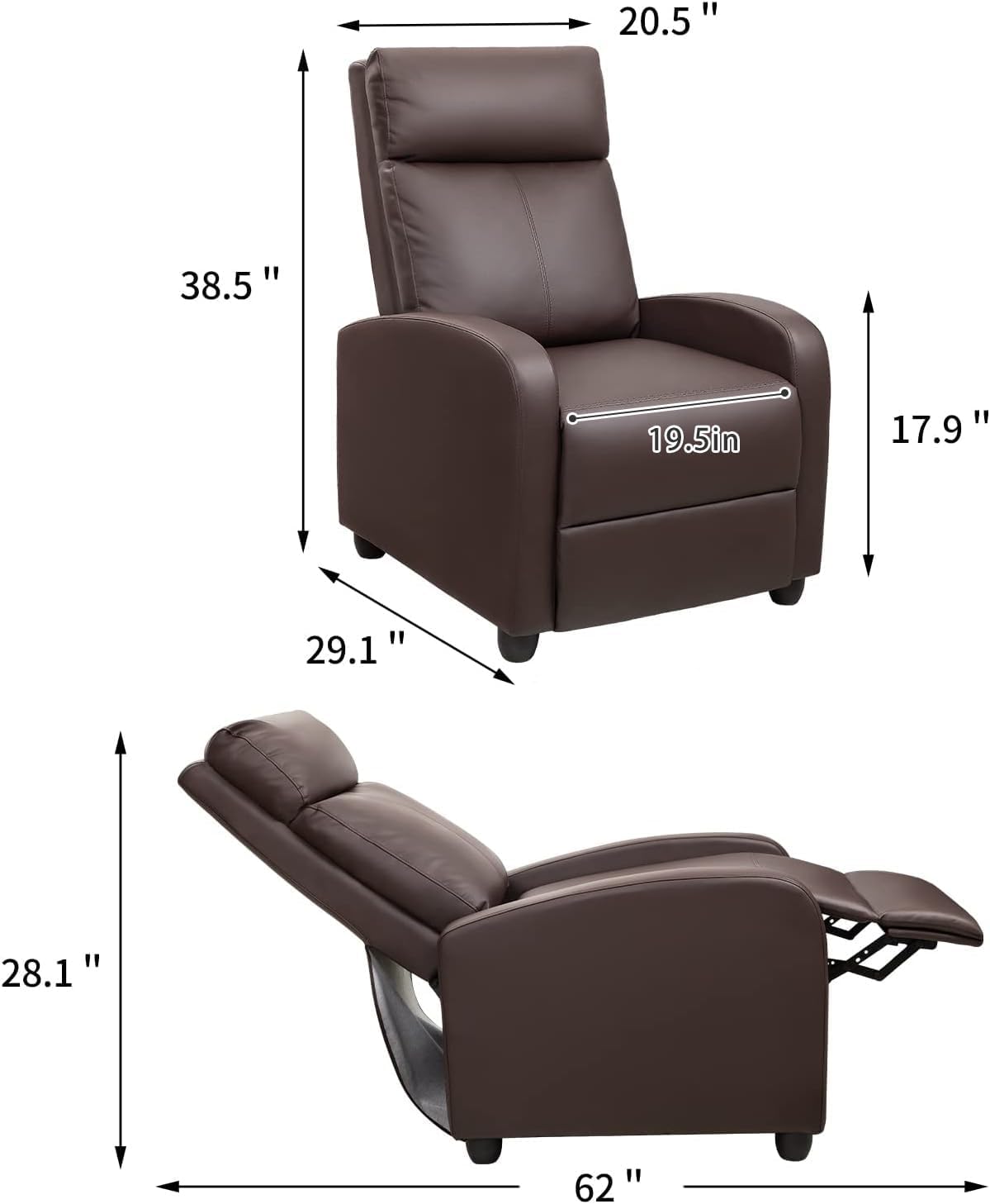 JUMMICO Adjustable Recliner Chair Thick Cushion Home Theater Sofa Living Room