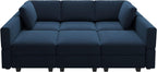 Belffin Reversible Modular Sectional Sofa with Ottomans Velvet Sleeper Chaise Bed Storage Seat Black
