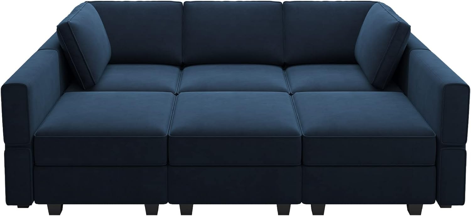 Belffin Reversible Modular Sectional Sofa with Ottomans Velvet Sleeper Chaise Bed Storage Seat Black
