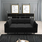 Belffin Reversible Modular Sectional Sofa with Ottomans Velvet Sleeper Chaise Bed Storage Seat Black