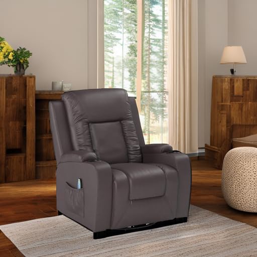 COMHOMA PU Leather Recliner Chair Heated Massage Swivel Rocker Brown