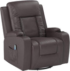 COMHOMA PU Leather Recliner Chair Heated Massage Swivel Rocker Brown