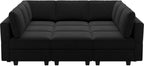 Belffin Reversible Modular Sectional Sofa with Ottomans Velvet Sleeper Chaise Bed Storage Seat Black