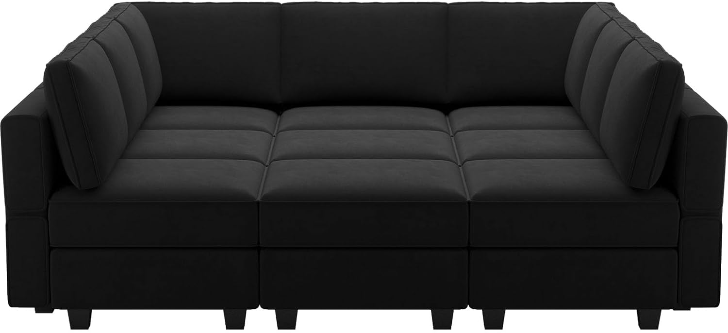 Belffin Reversible Modular Sectional Sofa with Ottomans Velvet Sleeper Chaise Bed Storage Seat Black