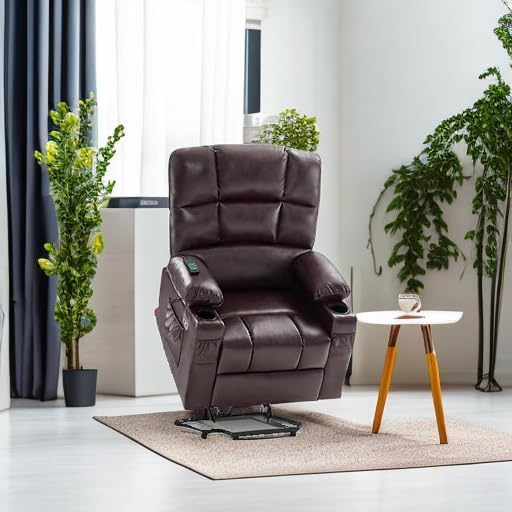 MCombo Large Power Lift Recliner Chair with Dual Motor Massage Heat Faux Leather