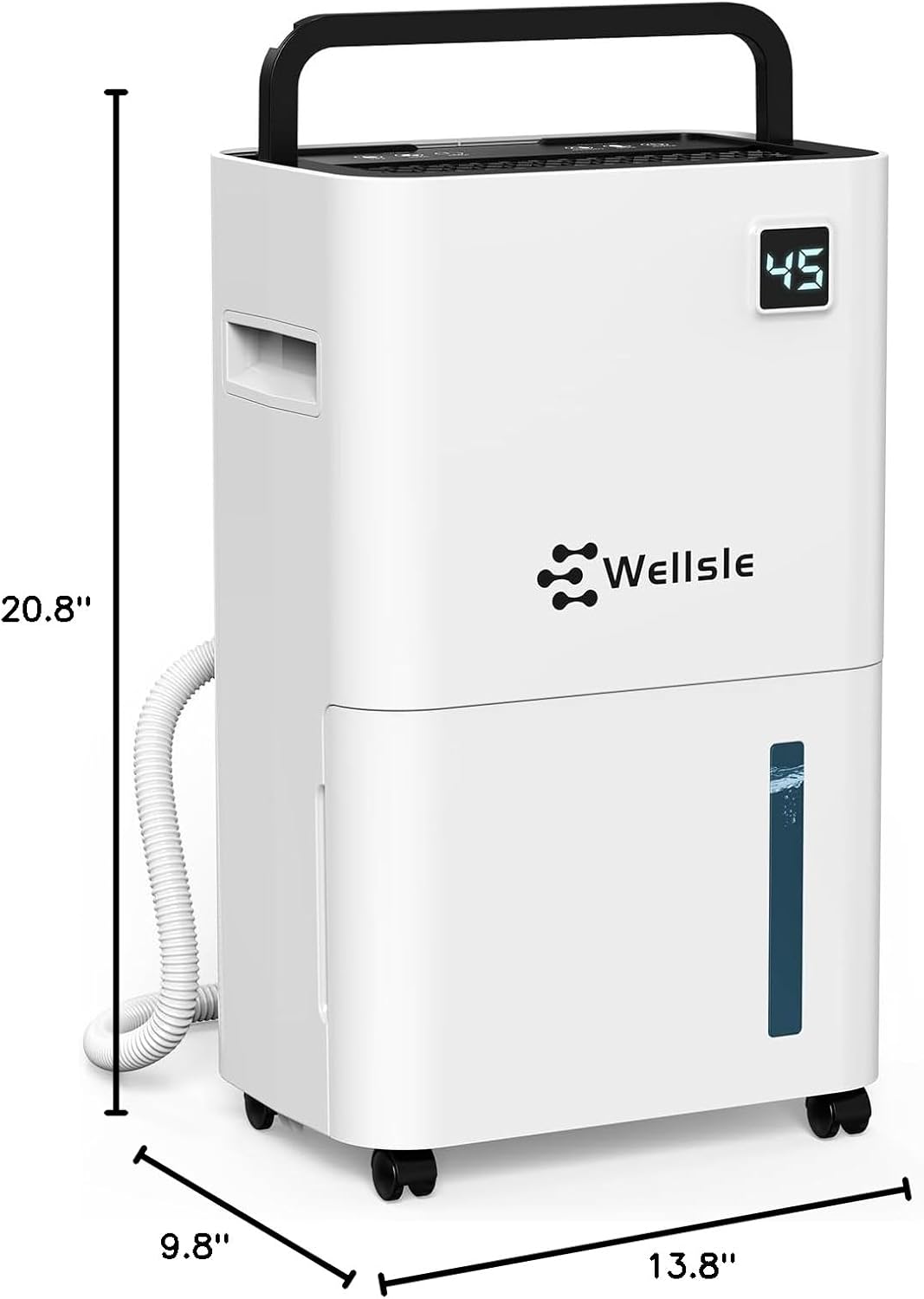 Wellsle 50 Pint Dehumidifier for Home Basement Bedroom Quiet Smart Auto Drain Hose