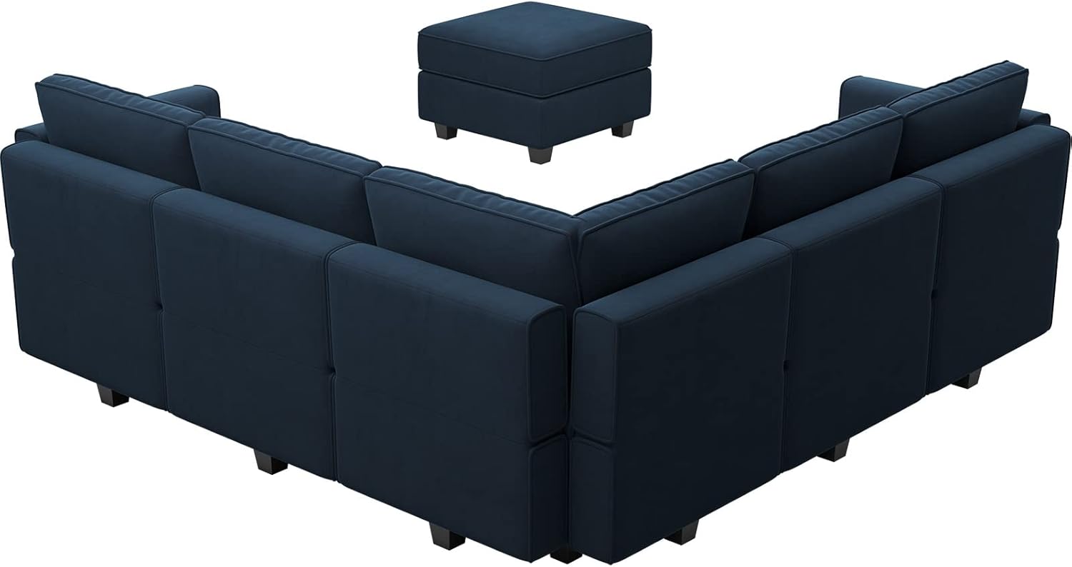 Belffin Reversible Modular Sectional Sofa with Ottomans Velvet Sleeper Chaise Bed Storage Seat Black