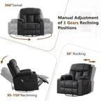 ANJ Swivel Rocker Recliner Chair Manual Fabric Small Space