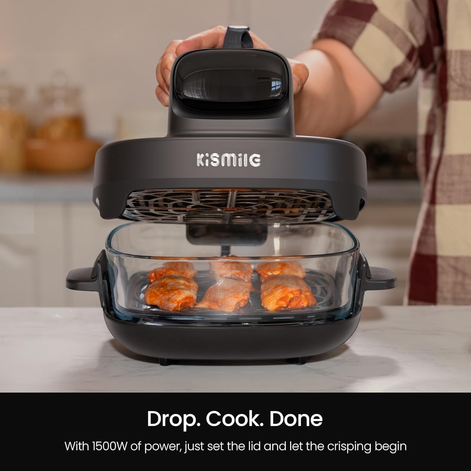 Kismile Portable Glass Air Fryer 5 in 1 Dual Containers Compact Smart Oven