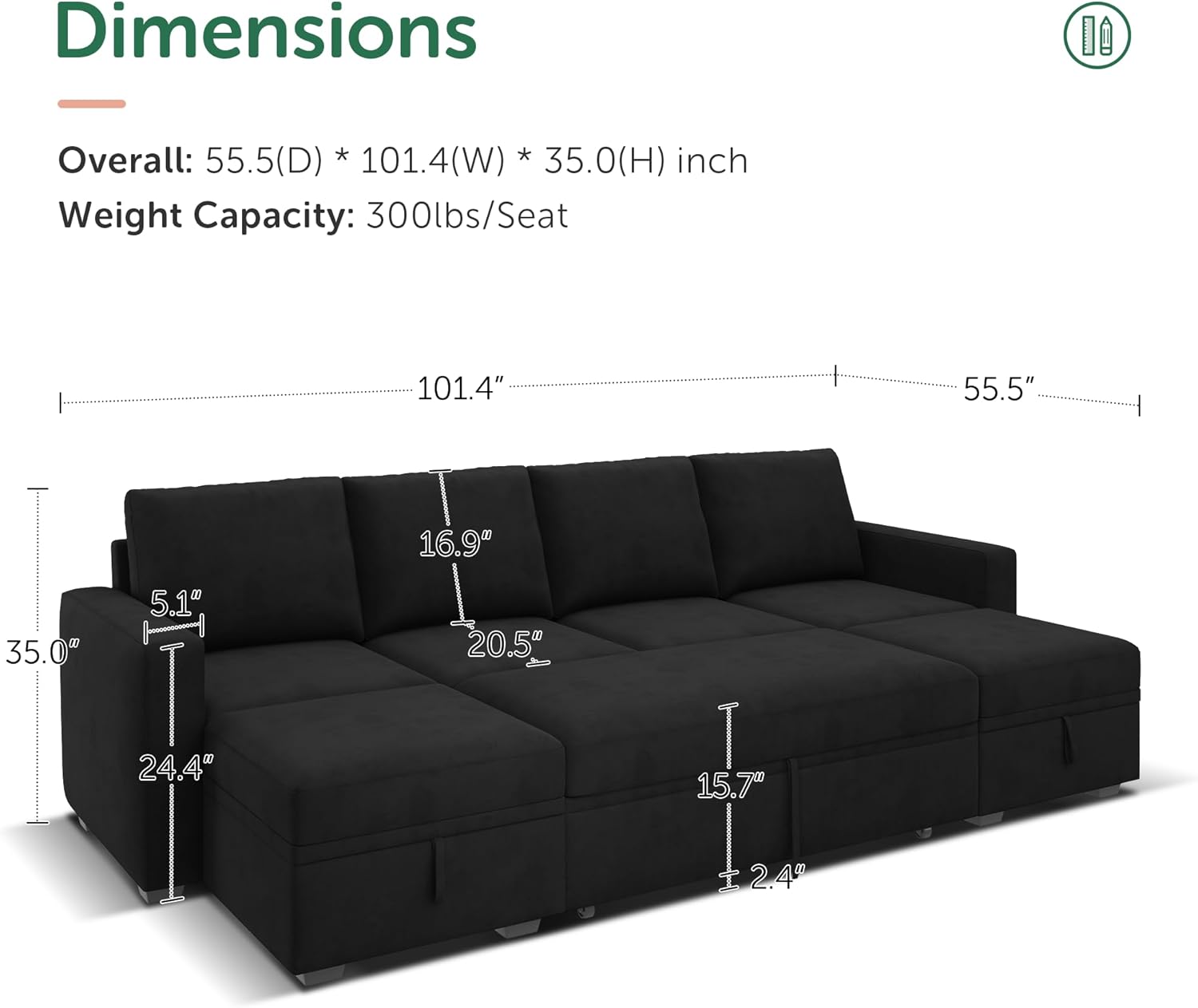 HONBAY Modular Sectional Sleeper Sofa L Shaped Couch with Pull Out Bed