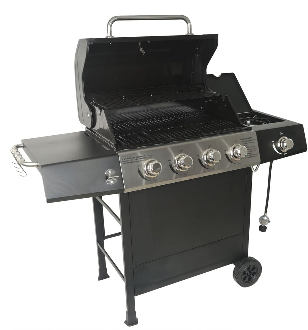 Cuisinart 4 Burner Propane Gas Grill Portable BBQ with Lid Wheels Side Shelves