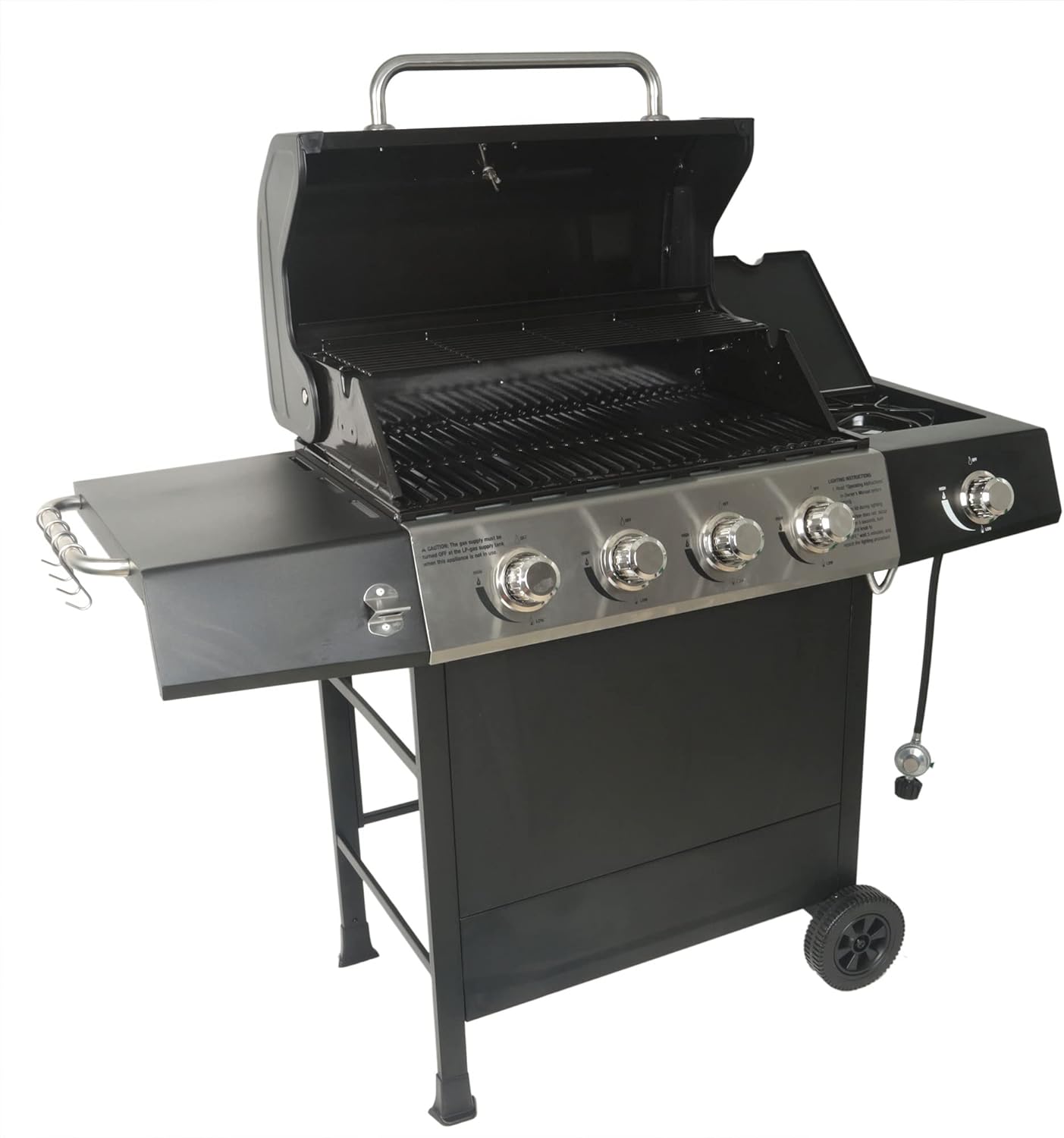 Cuisinart 4 Burner Propane Gas Grill Portable BBQ with Lid Wheels Side Shelves