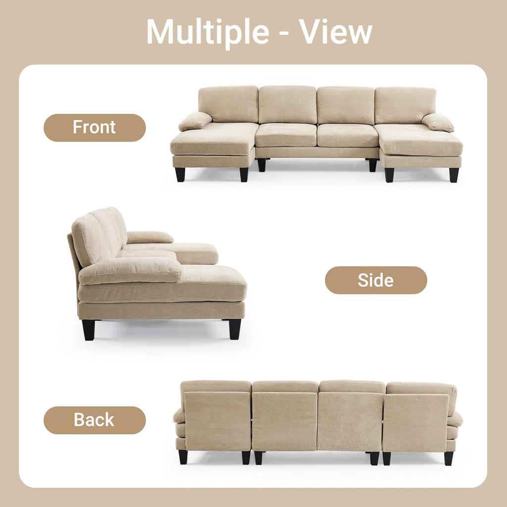 VINGLI 110 Sectional Couch U Shaped Sofa Set with Double Chaise Chenille Fabric