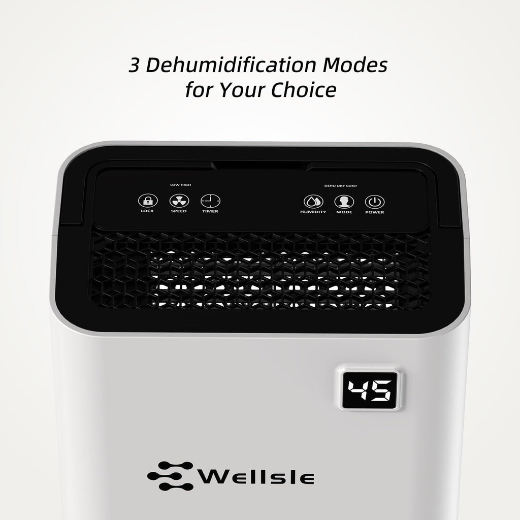 Wellsle 50 Pint Dehumidifier for Home Basement Bedroom Quiet Smart Auto Drain Hose