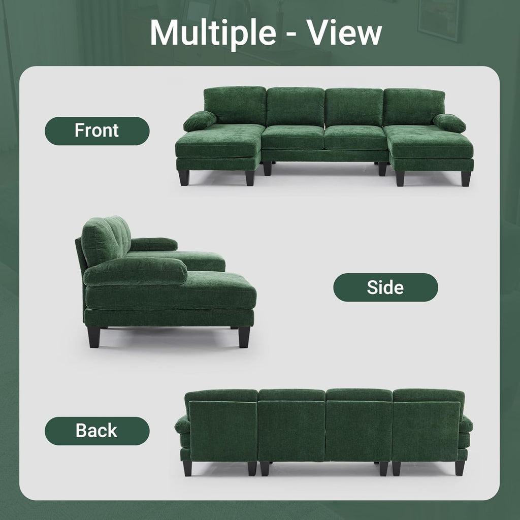 VINGLI 110 Sectional Couch U Shaped Sofa Set with Double Chaise Chenille Fabric