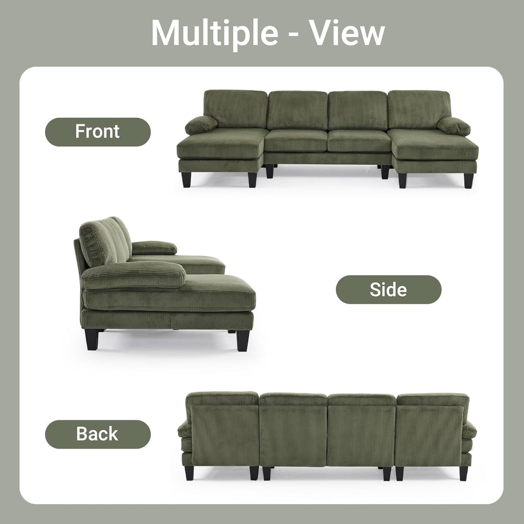 VINGLI 110 Sectional Couch U Shaped Sofa Set with Double Chaise Chenille Fabric