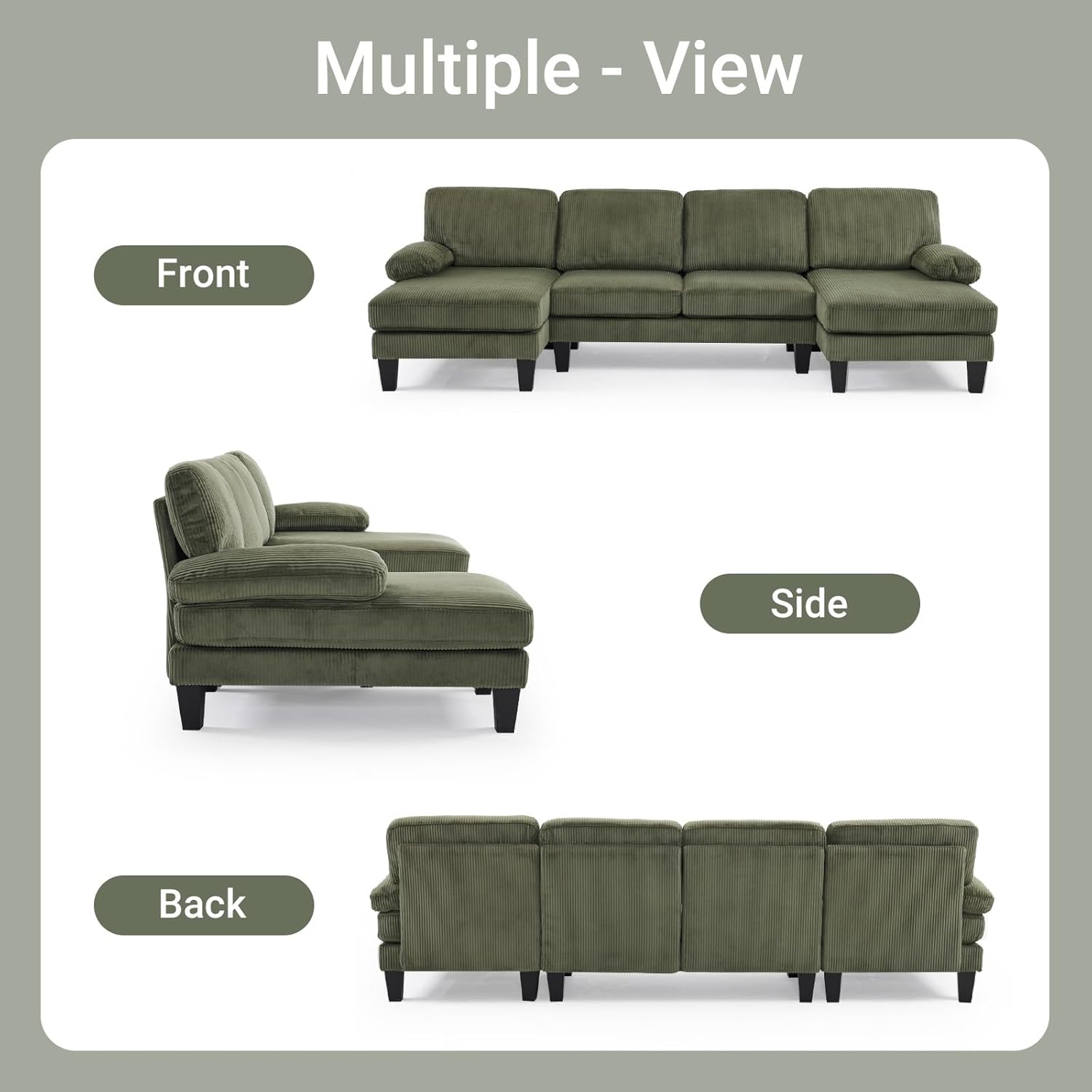 VINGLI 110 Sectional Couch U Shaped Sofa Set with Double Chaise Chenille Fabric