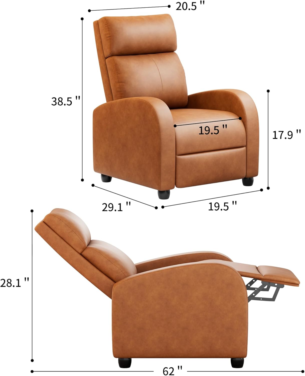 JUMMICO Adjustable Recliner Chair Thick Cushion Home Theater Sofa Living Room
