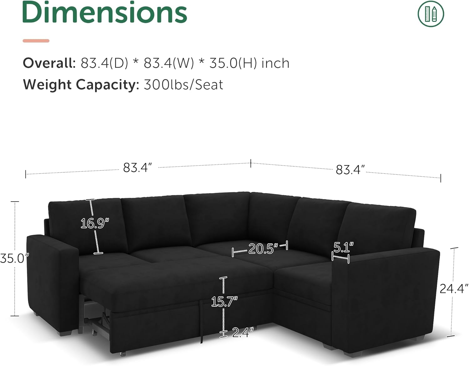 HONBAY Modular L Shaped Sectional Sleeper Sofa with Storage Pull Out Bed