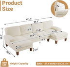 VINGLI 110 Sectional Couch U Shaped Sofa Set with Double Chaise Chenille Fabric