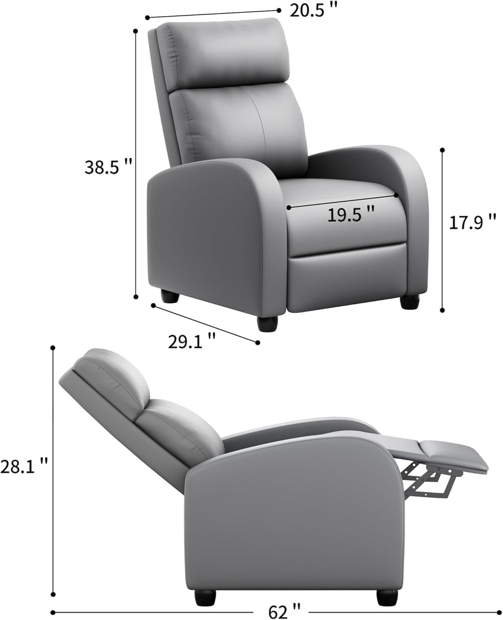 JUMMICO Adjustable Recliner Chair Thick Cushion Home Theater Sofa Living Room