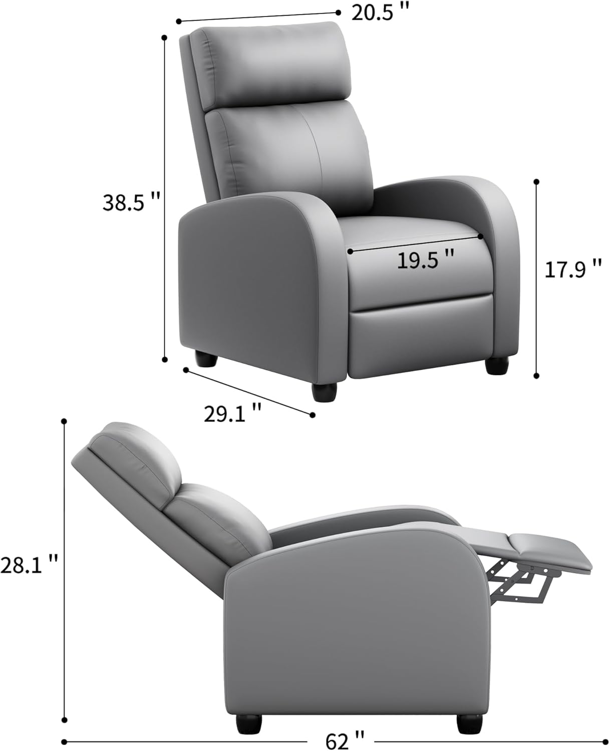 JUMMICO Adjustable Recliner Chair Thick Cushion Home Theater Sofa Living Room