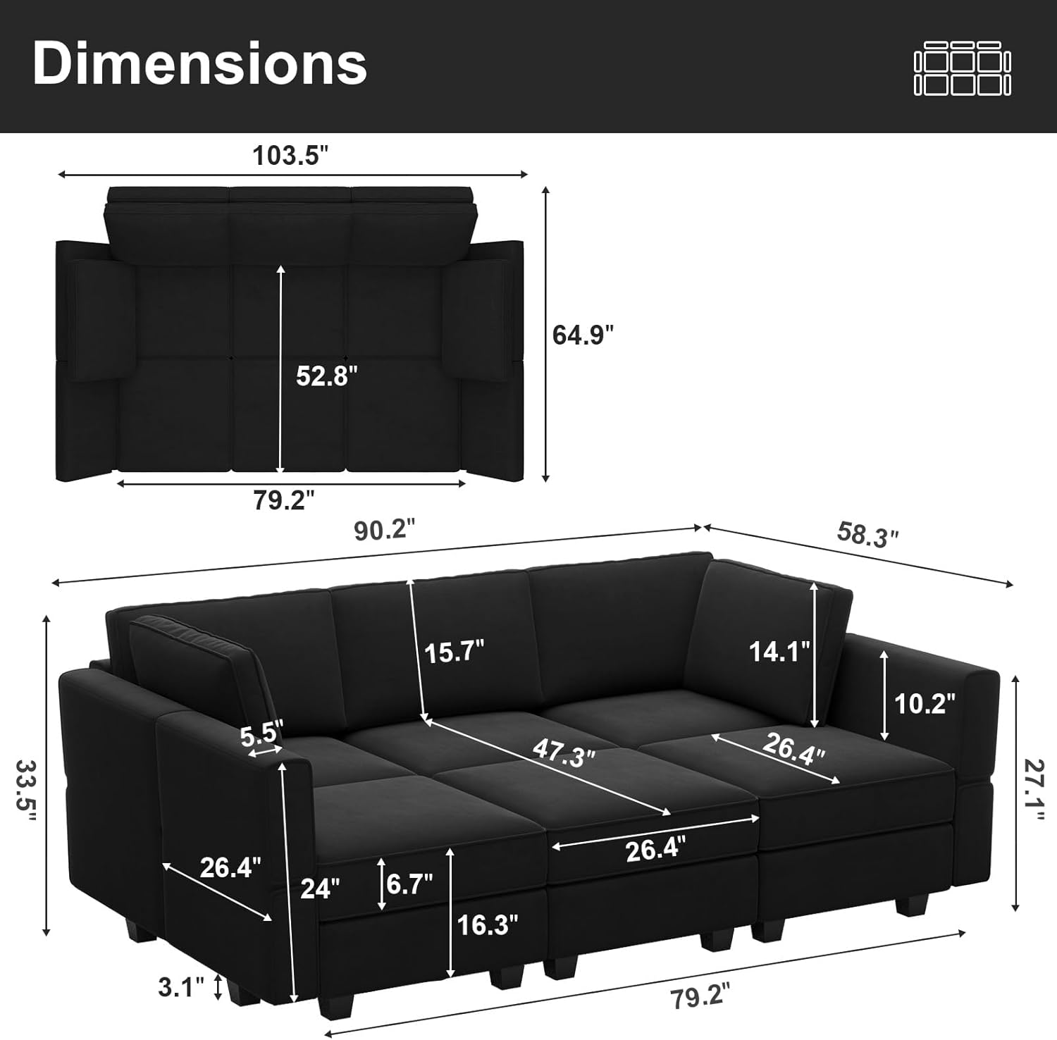 Belffin Velvet Modular Sectional Sofa with Ottoman Sleeper Bed Storage