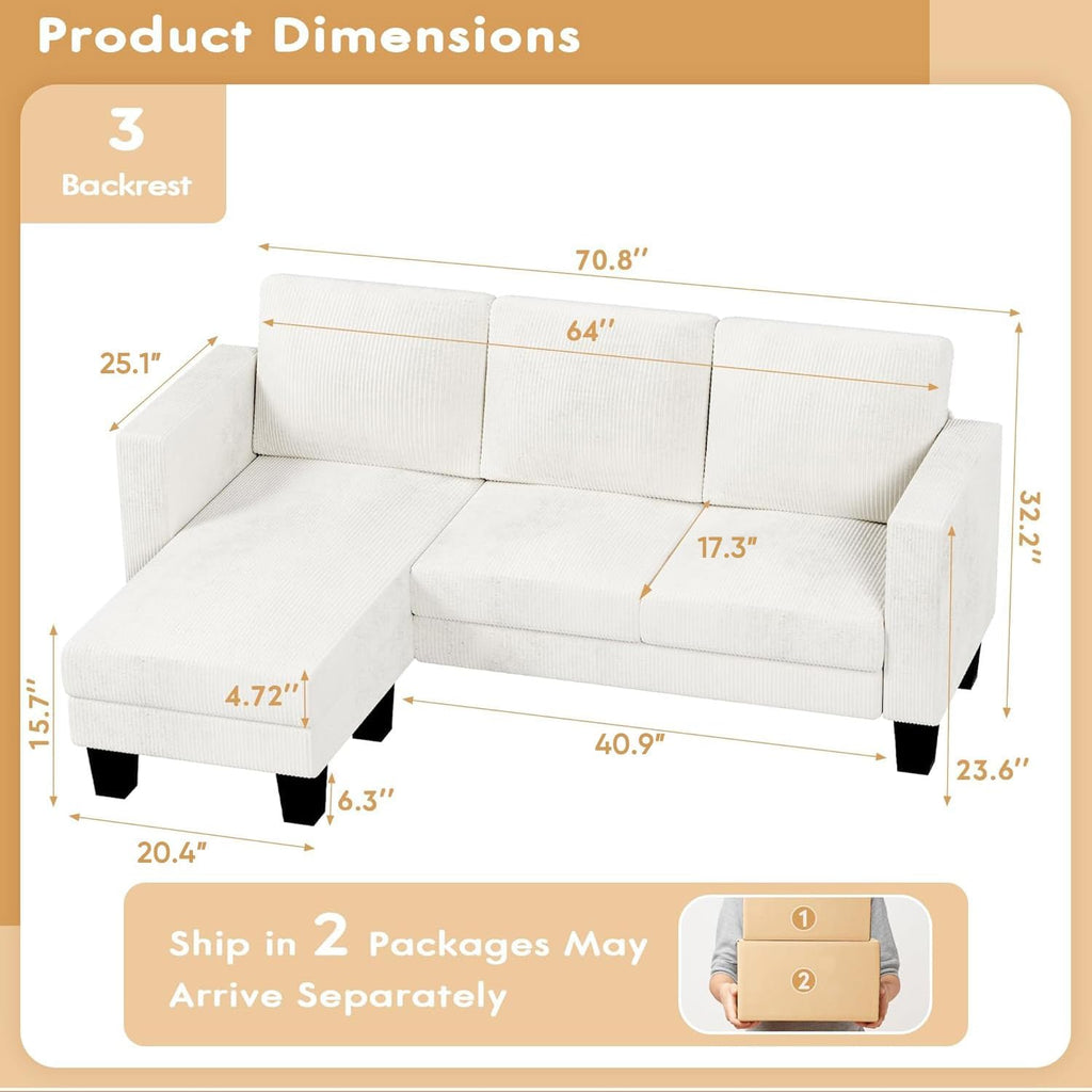 VICTONE Convertible L Shaped Sectional Sofa Couch 3 Seat with Ottoman