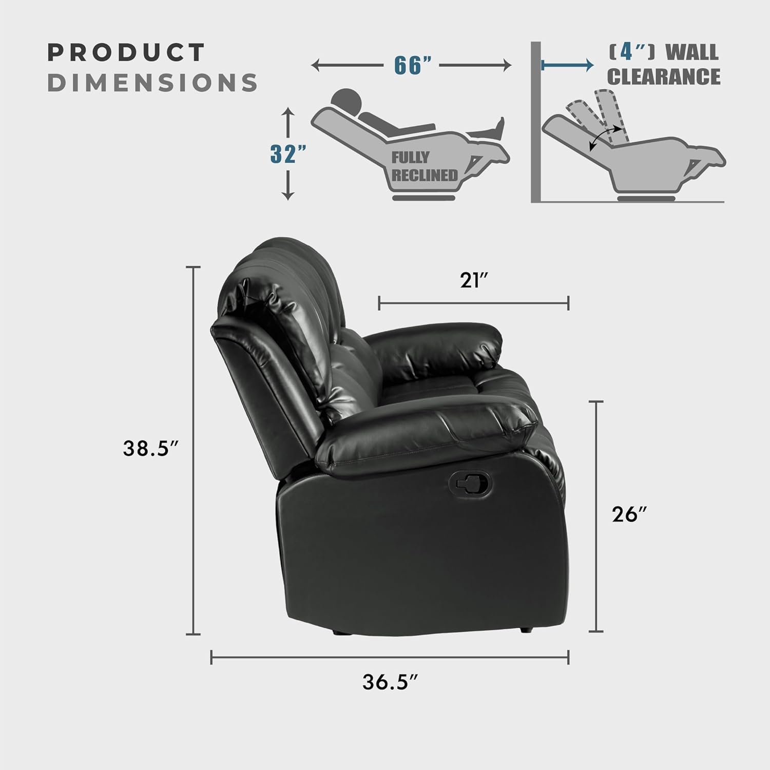 Lexicon Loveseat Recliner Double Sofa Manual Pull Tab Faux Leather Living Room