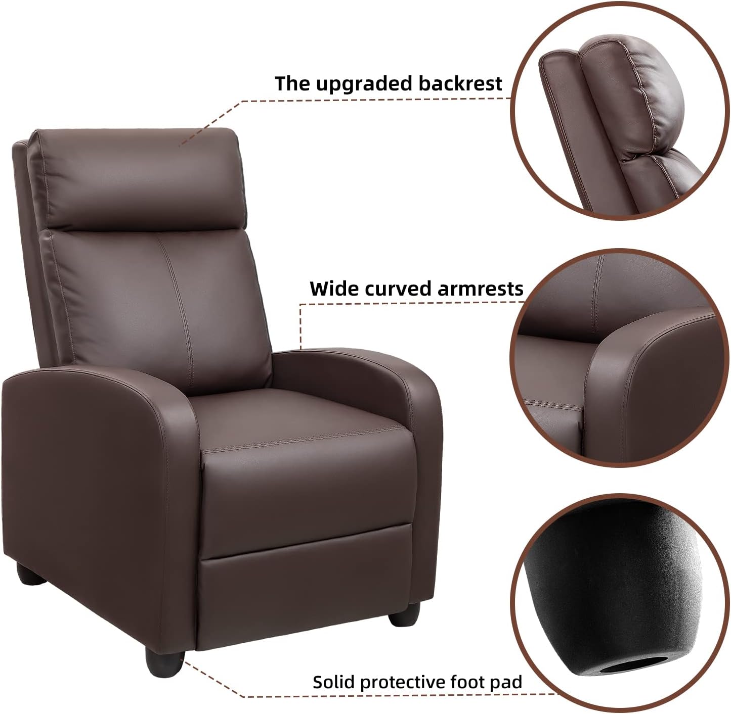 JUMMICO Adjustable Recliner Chair Thick Cushion Home Theater Sofa Living Room