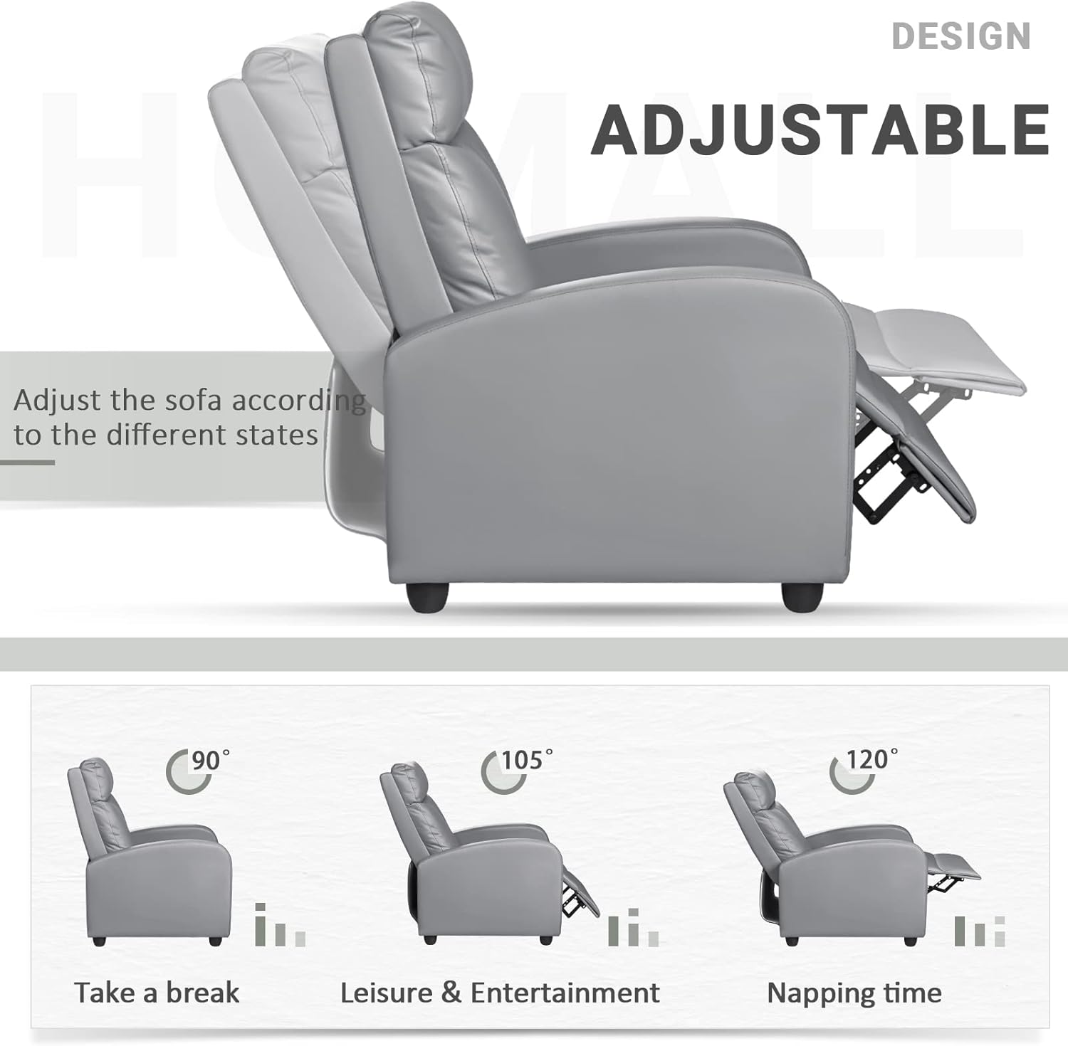 Homall Modern Recliner Chair PU Leather Padded Seat Single Sofa Home Theater