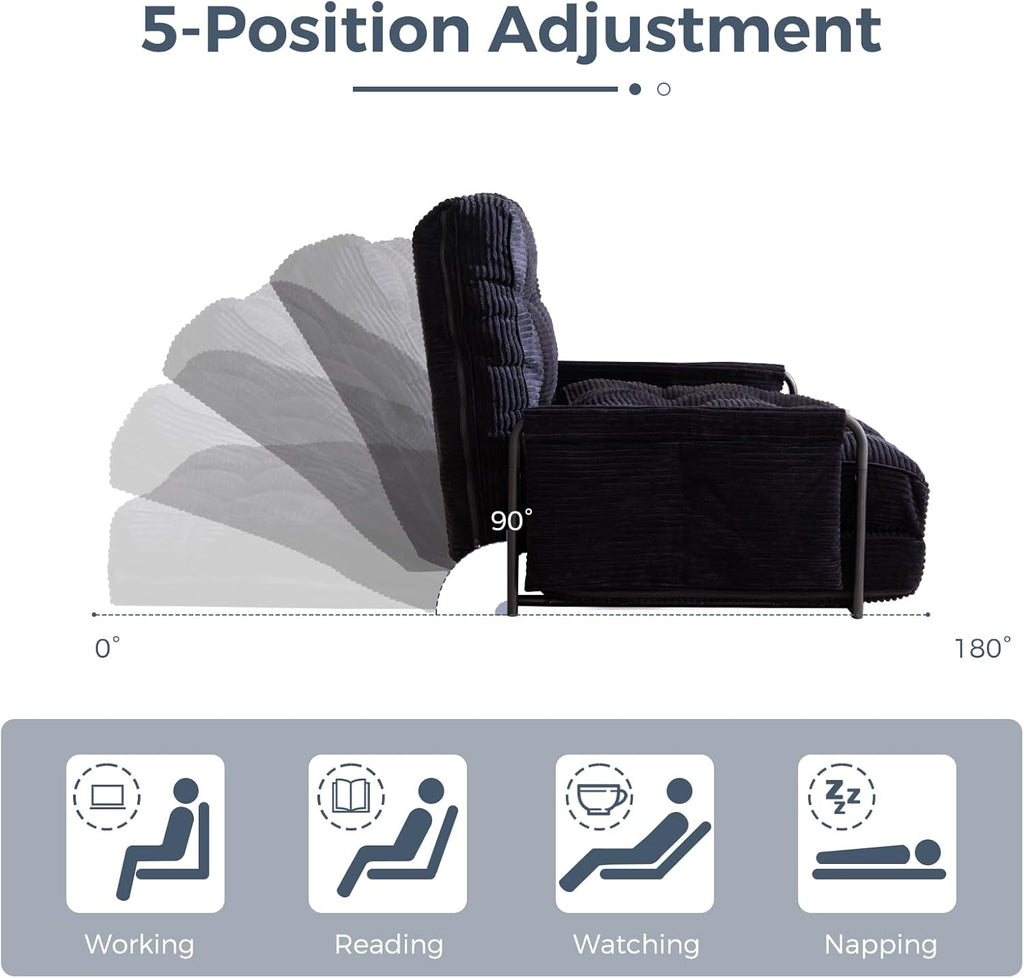 MAXYOYO Adjustable Floor Sofa Bed with Armrest Double Black Foldable Sleeper