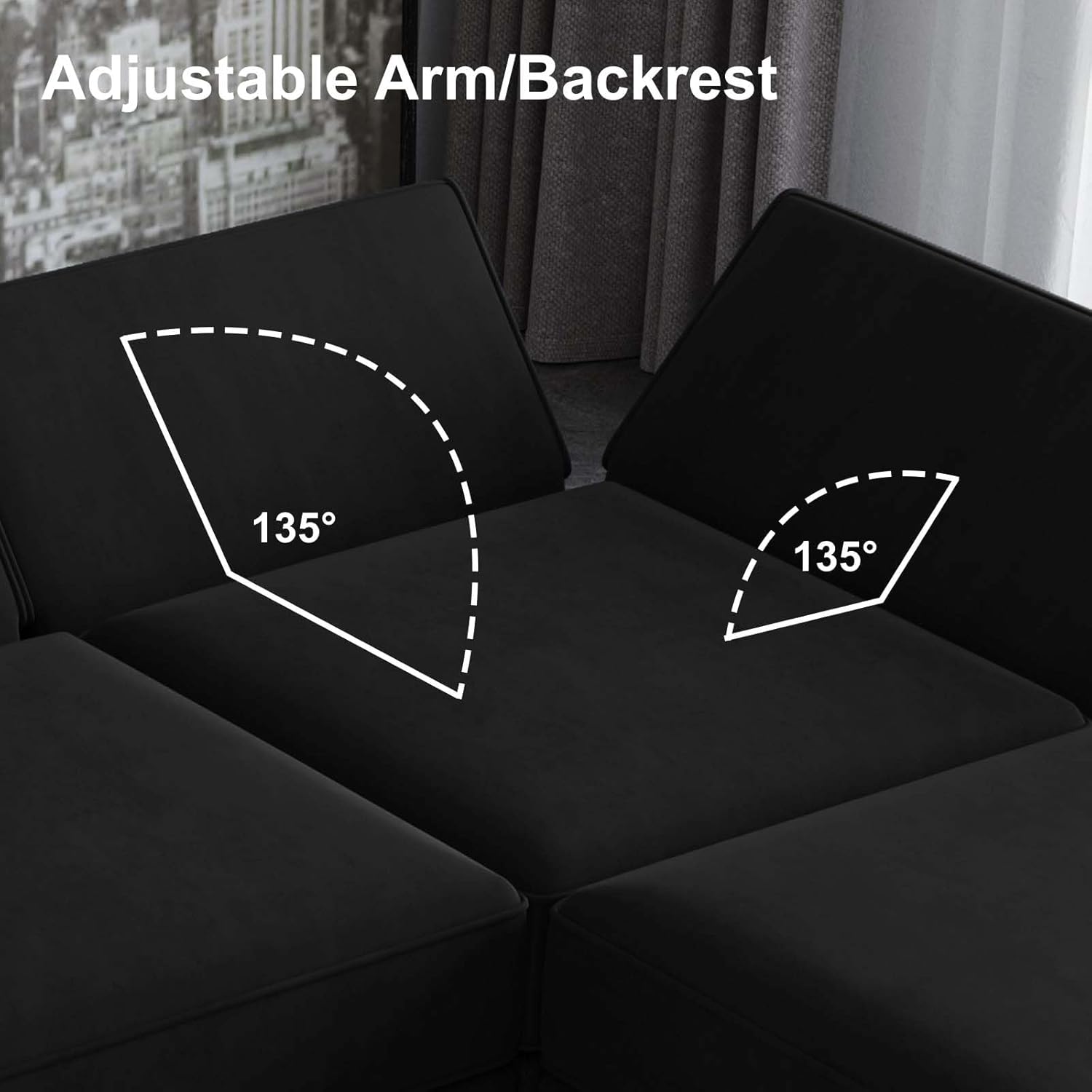Belffin Reversible Modular Sectional Sofa with Ottomans Velvet Sleeper Chaise Bed Storage Seat Black