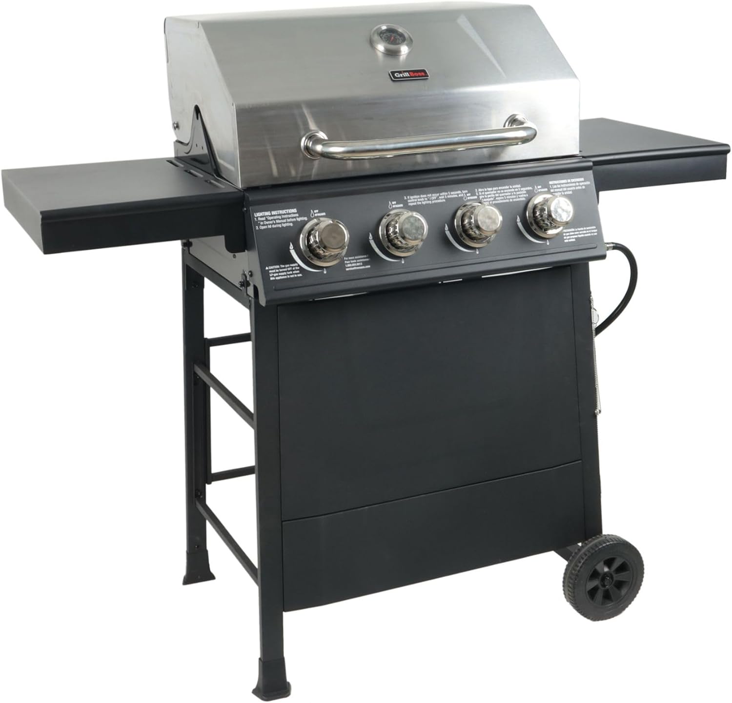 Cuisinart 4 Burner Propane Gas Grill Portable BBQ with Lid Wheels Side Shelves