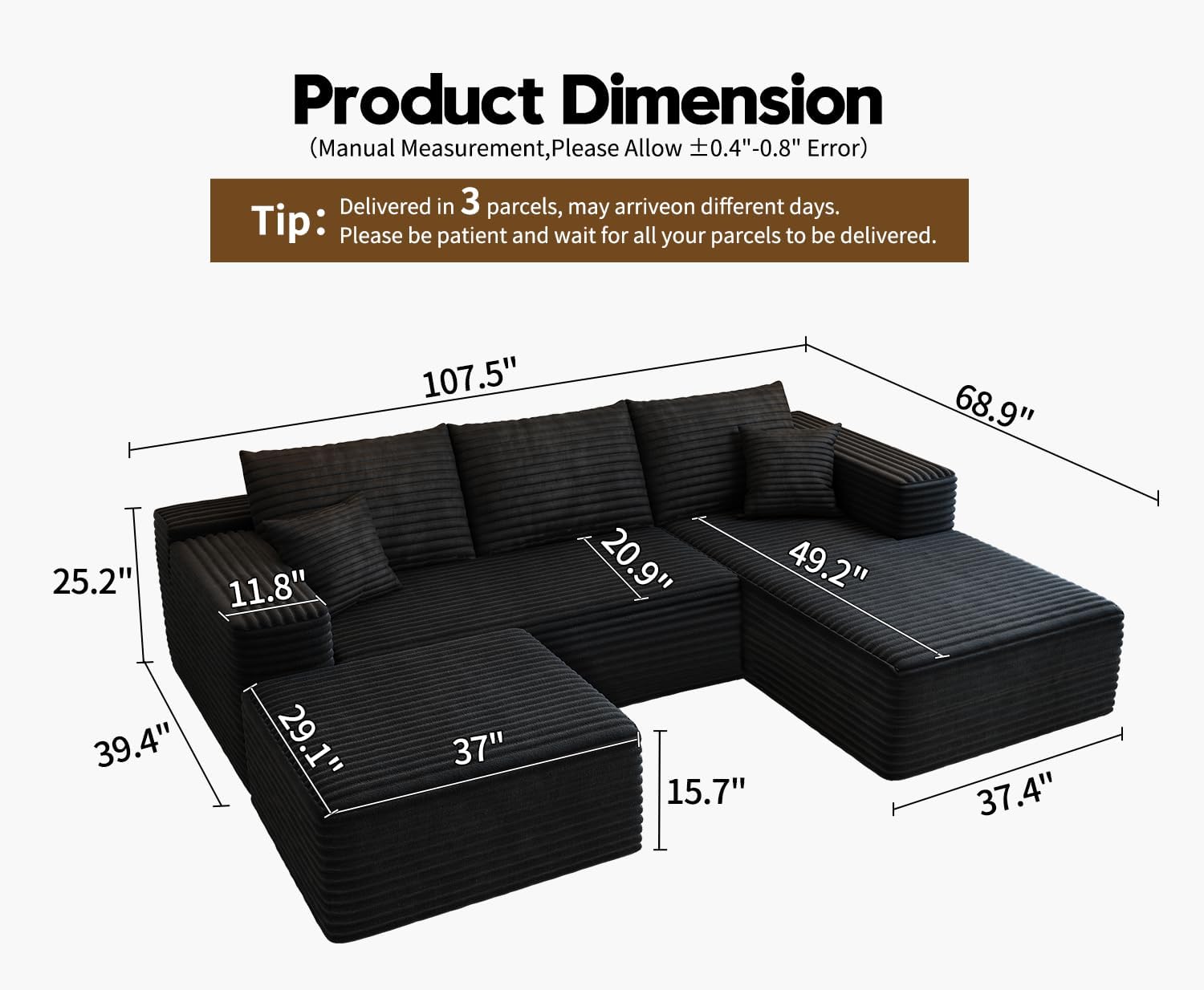 Settab Cloud Modular Sectional Sofa U Shaped Deep Seat Living Room Couch